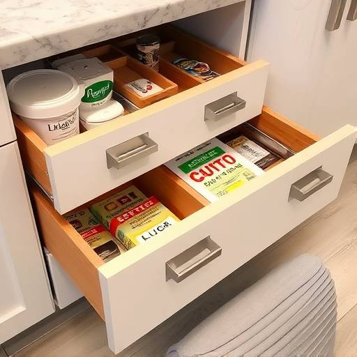 Drawers with clearly labeled contents for easy identification.